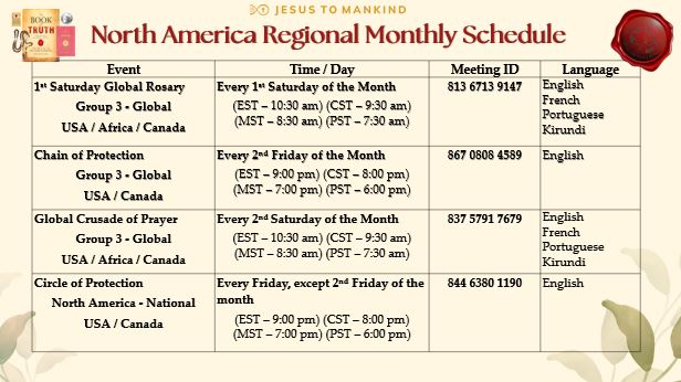 North America Regional Monthly Schedule