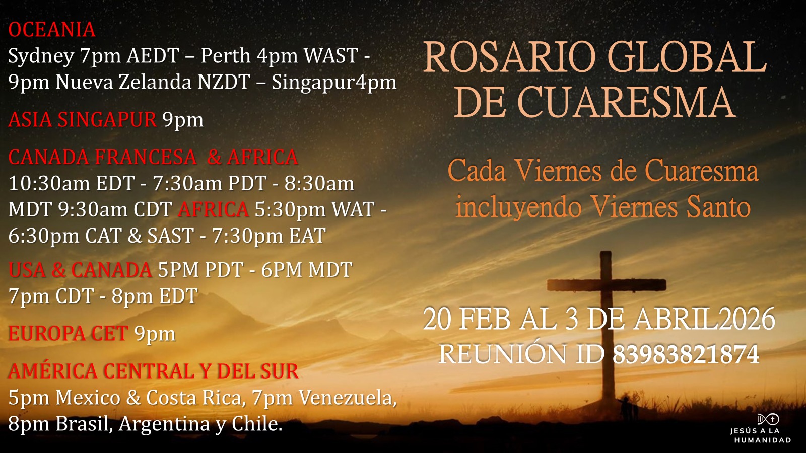 Rosario Global de Cuaresma - Invitación para unirse en Oración